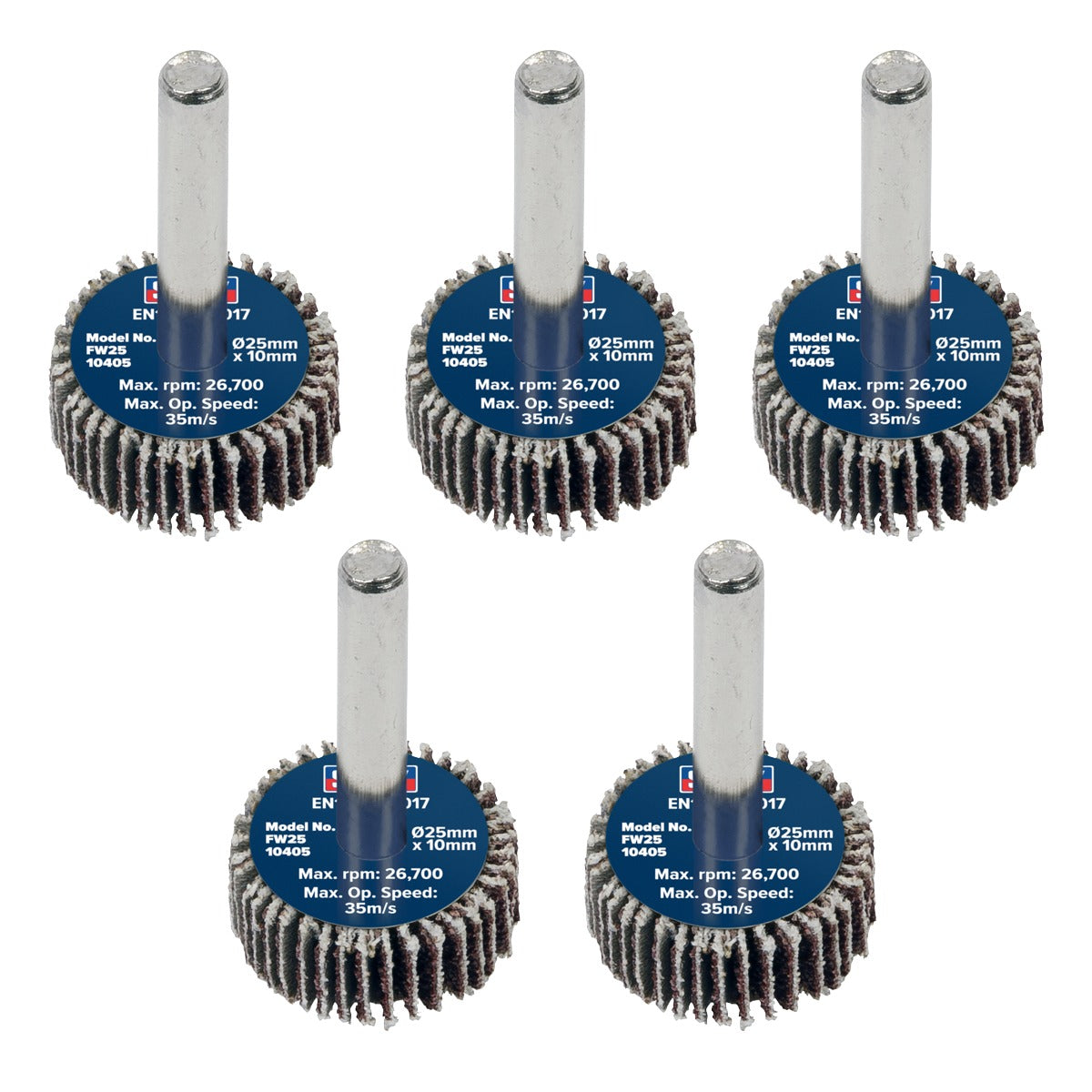 Sealey 25 x 10mm Abrasive Flap Wheel with 6mm Shaft 40Grit - Pack of 5 FW2510405