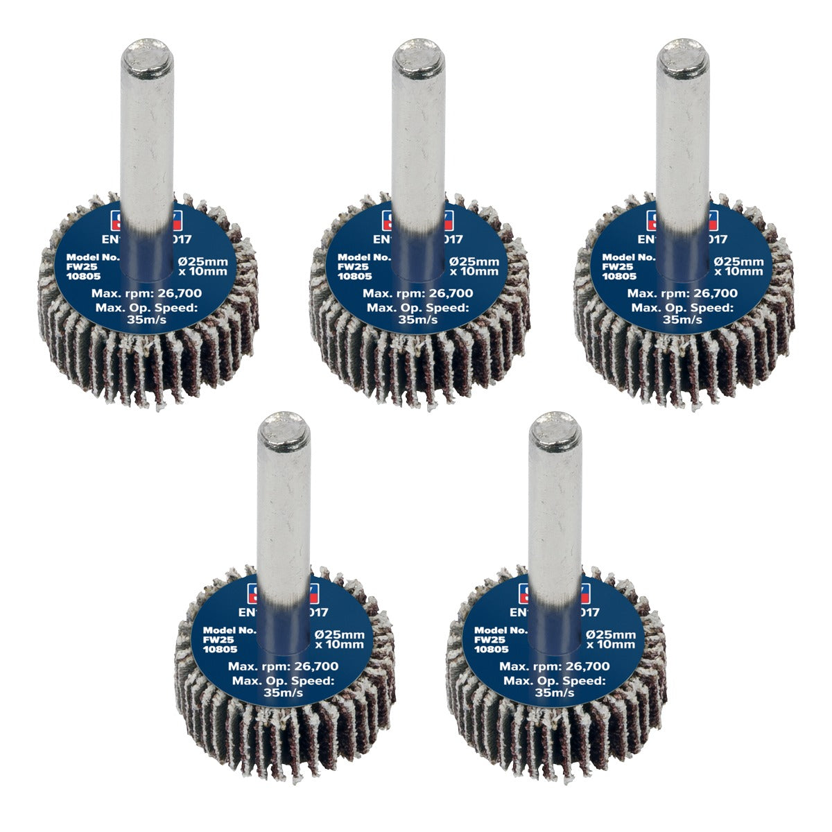 Sealey 25 x 10mm Abrasive Flap Wheel with 6mm Shaft 80Grit - Pack of 5 FW2510805