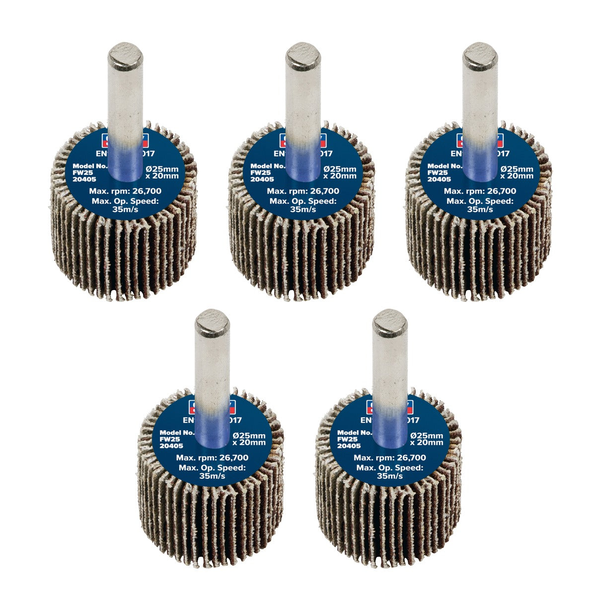 Sealey 25 x 20mm Abrasive Flap Wheel with 6mm Shaft 40Grit - Pack of 5 FW2520405