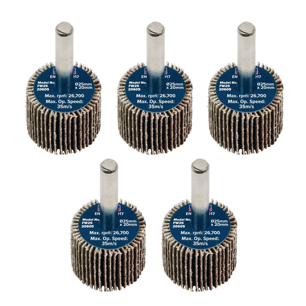 Sealey 25 x 20mm Abrasive Flap Wheel with 6mm Shaft 60Grit - Pack of 5 FW2520605
