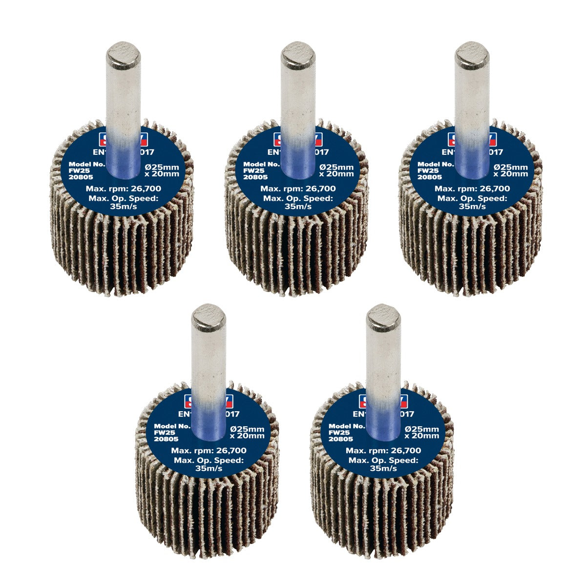 Sealey 25 x 20mm Abrasive Flap Wheel with 6mm Shaft 80Grit - Pack of 5 FW2520805