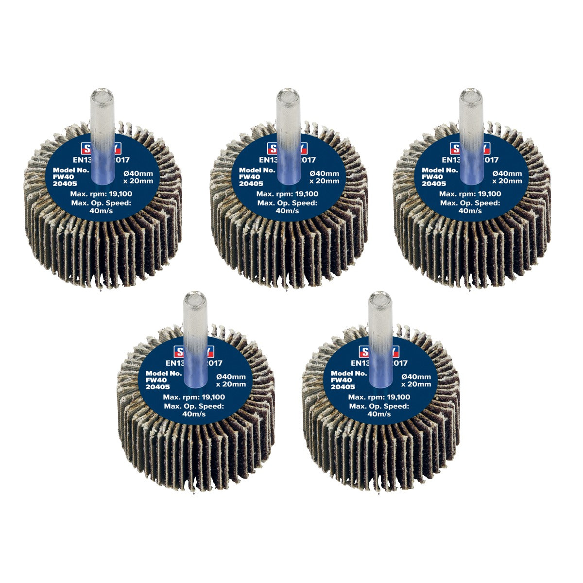 Sealey 40 x 20mm Abrasive Flap Wheel with 6mm Shaft 40Grit - Pack of 5 FW4020405