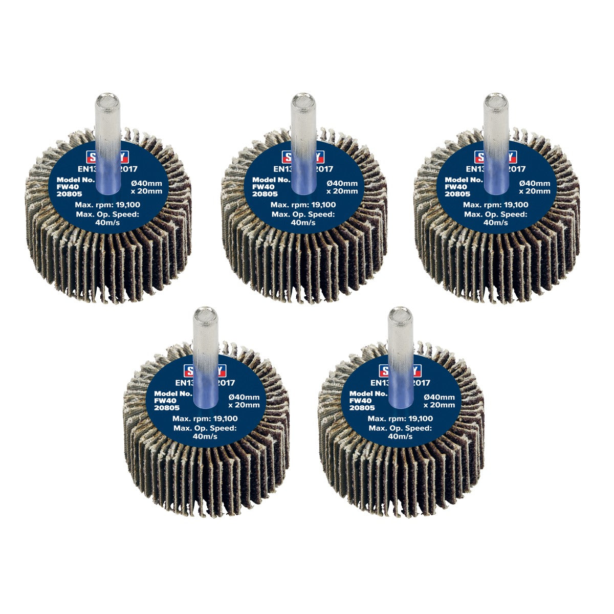 Sealey 40 x 20mm Abrasive Flap Wheel with 6mm Shaft 80Grit - Pack of 5 FW4020805