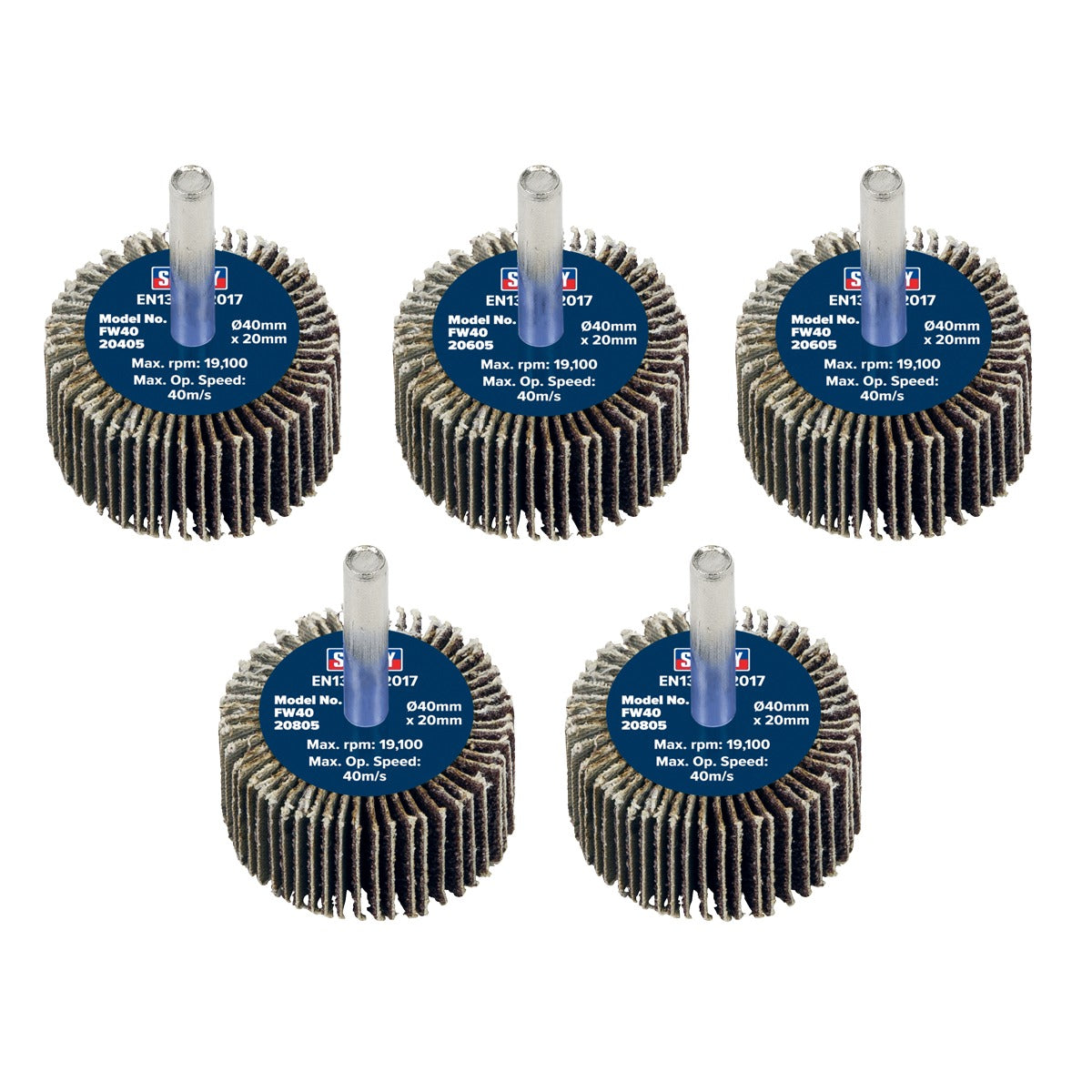 Sealey 40 x 20mm Abrasive Flap Wheel with 6mm Shaft Assorted Grit - Pack of 5 FW4020ASS
