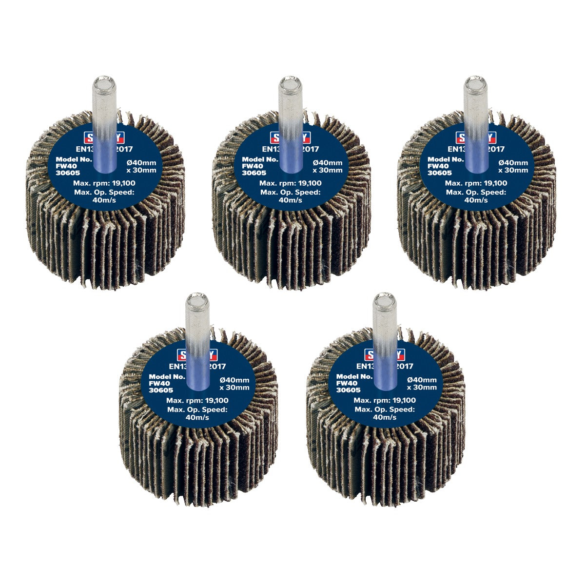 Sealey 40 x 30mm Abrasive Flap Wheel with 6mm Shaft 60Grit - Pack of 5 FW4030605