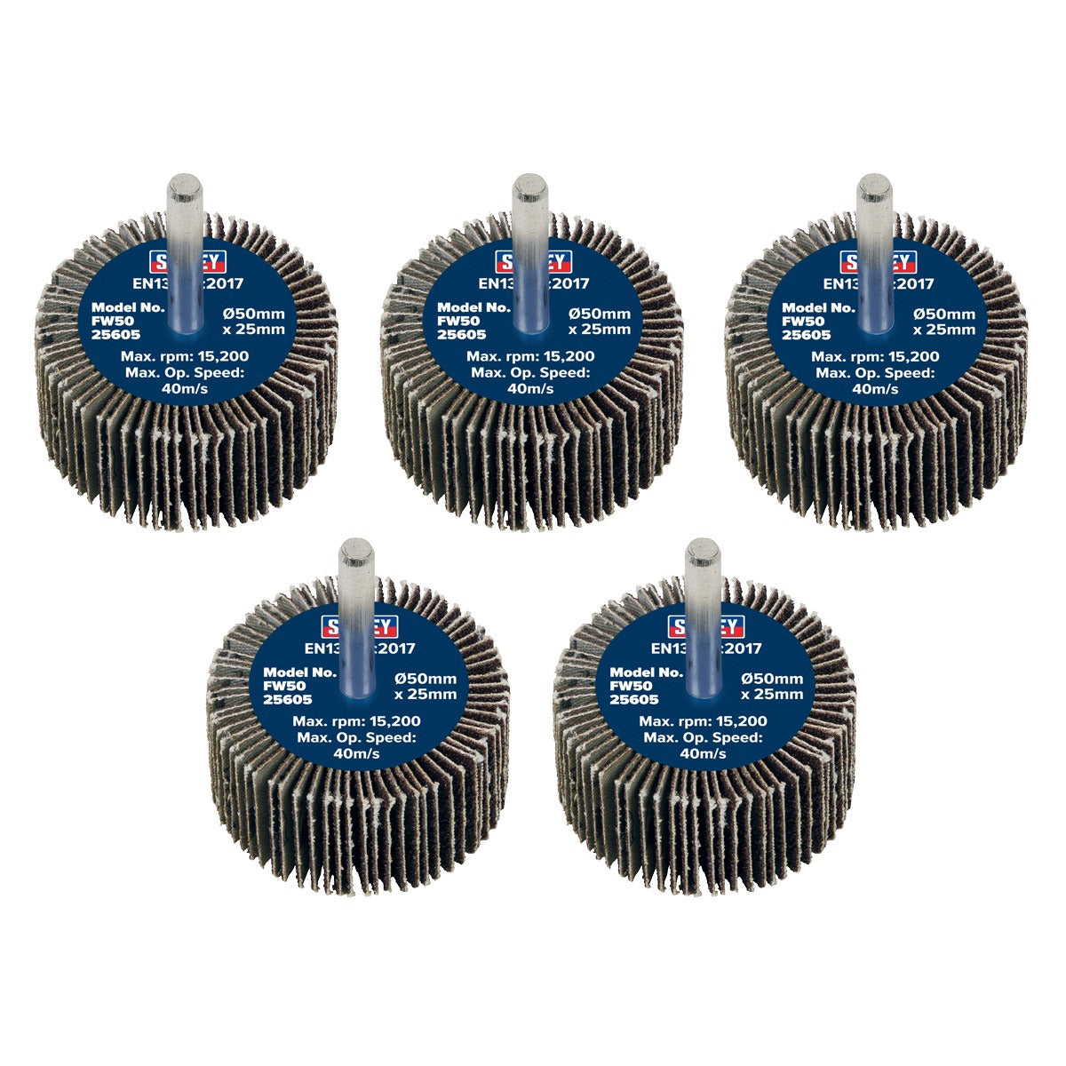 Sealey 50 x 25mm Abrasive Flap Wheel with 6mm Shaft 60Grit - Pack of 5 FW5025605