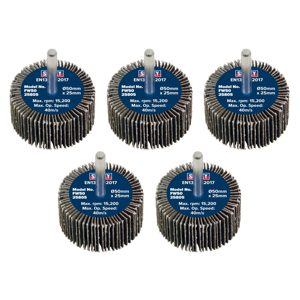 Sealey 50 x 25mm Abrasive Flap Wheel with 6mm Shaft 80Grit - Pack of 5 FW5025805