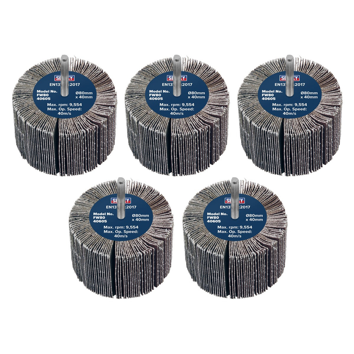 Sealey 80 x 40mm Abrasive Flap Wheel with 6mm Shaft 60Grit - Pack of 5 FW8040605