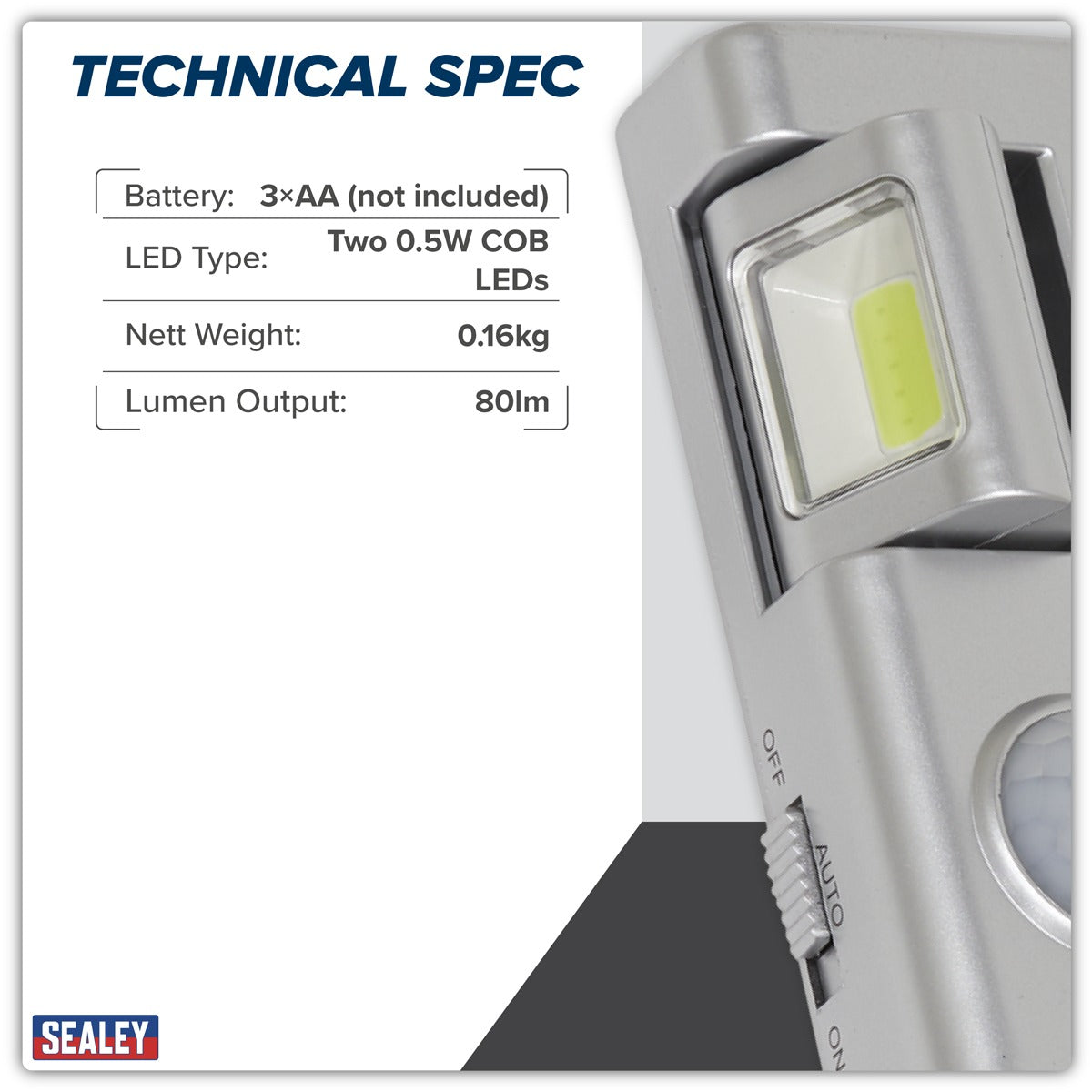 Sealey Auto Light with PIR Sensor 1W COB LED GL93