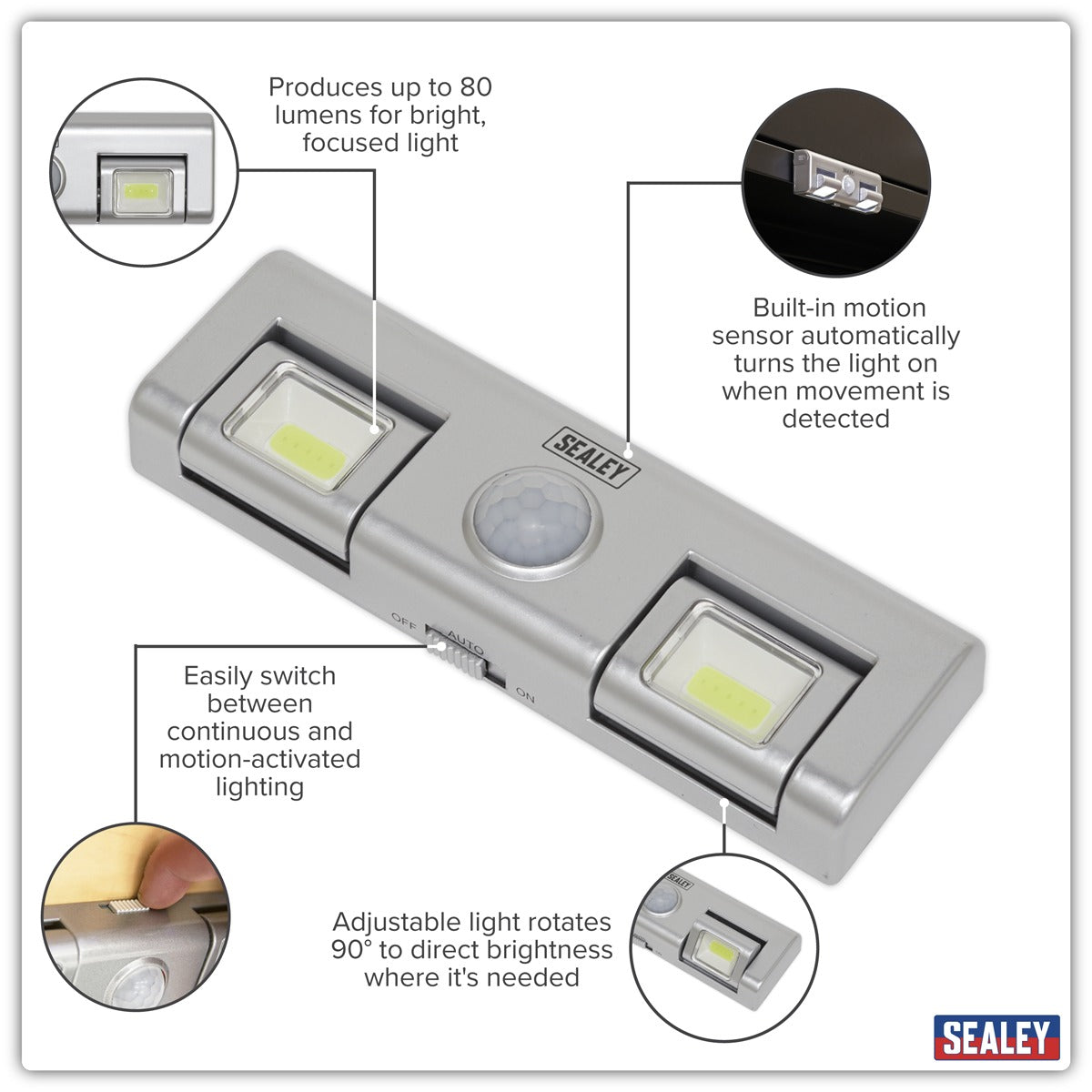 Sealey Auto Light with PIR Sensor 1W COB LED GL93