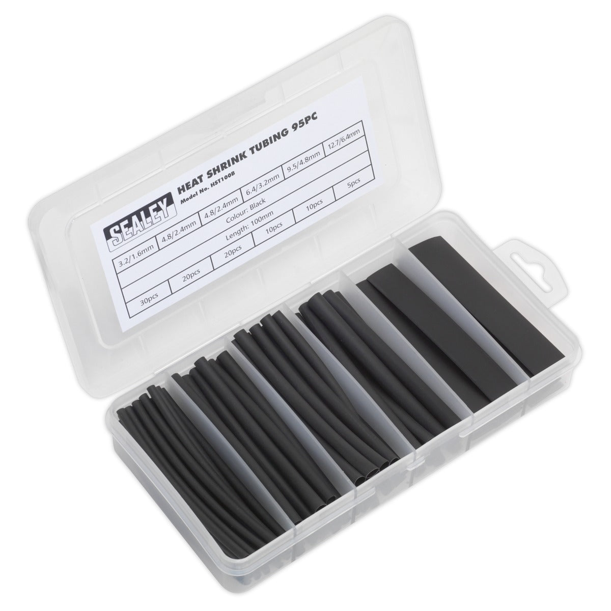 Sealey Heat Shrink Tubing Assortment 100mm 95pc - Black HST100B