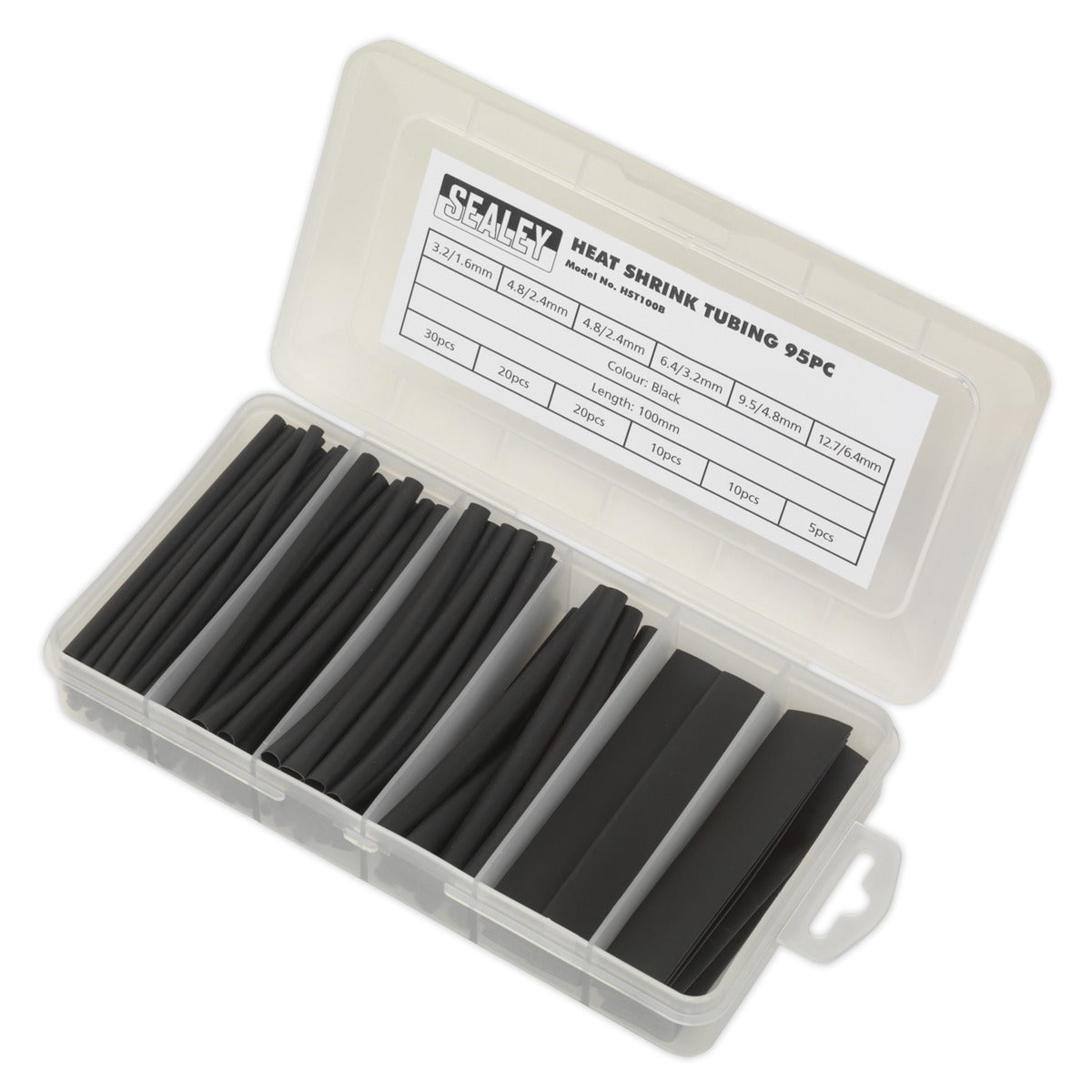 Sealey Heat Shrink Tubing Assortment 100mm 95pc - Black HST100B