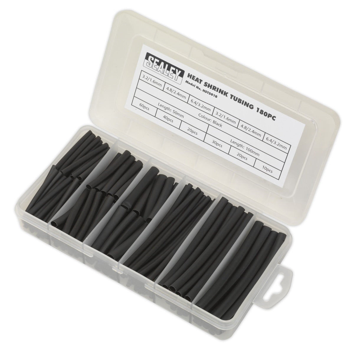 Sealey Heat Shrink Tubing Assortment 50 & 100mm 180pc - Black HST501B