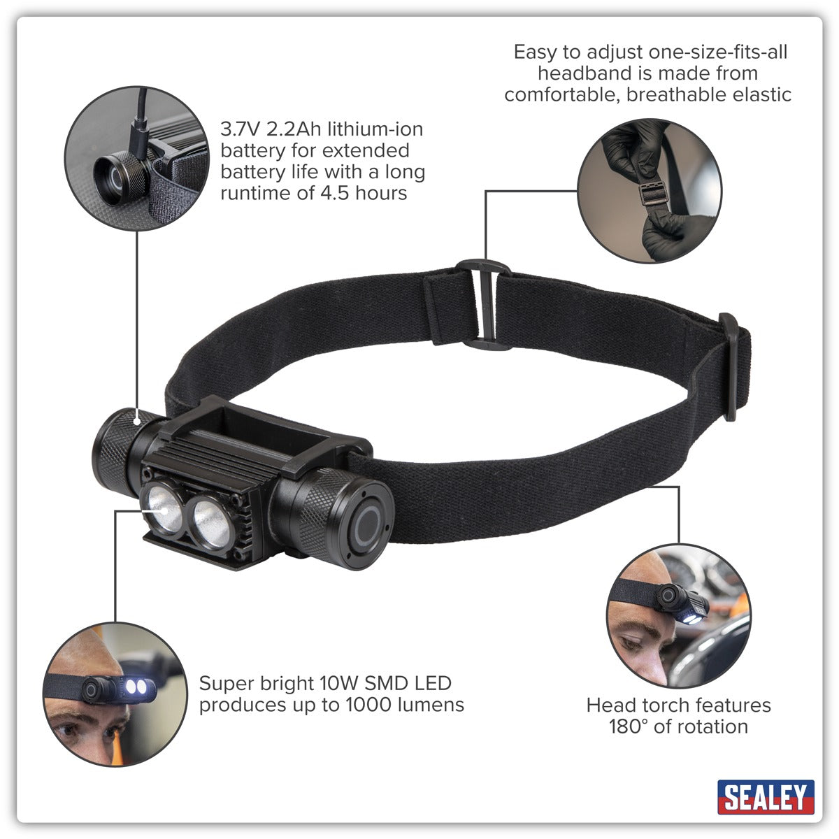 Sealey Rechargeable Head Torch 10W SMD LED HT110R