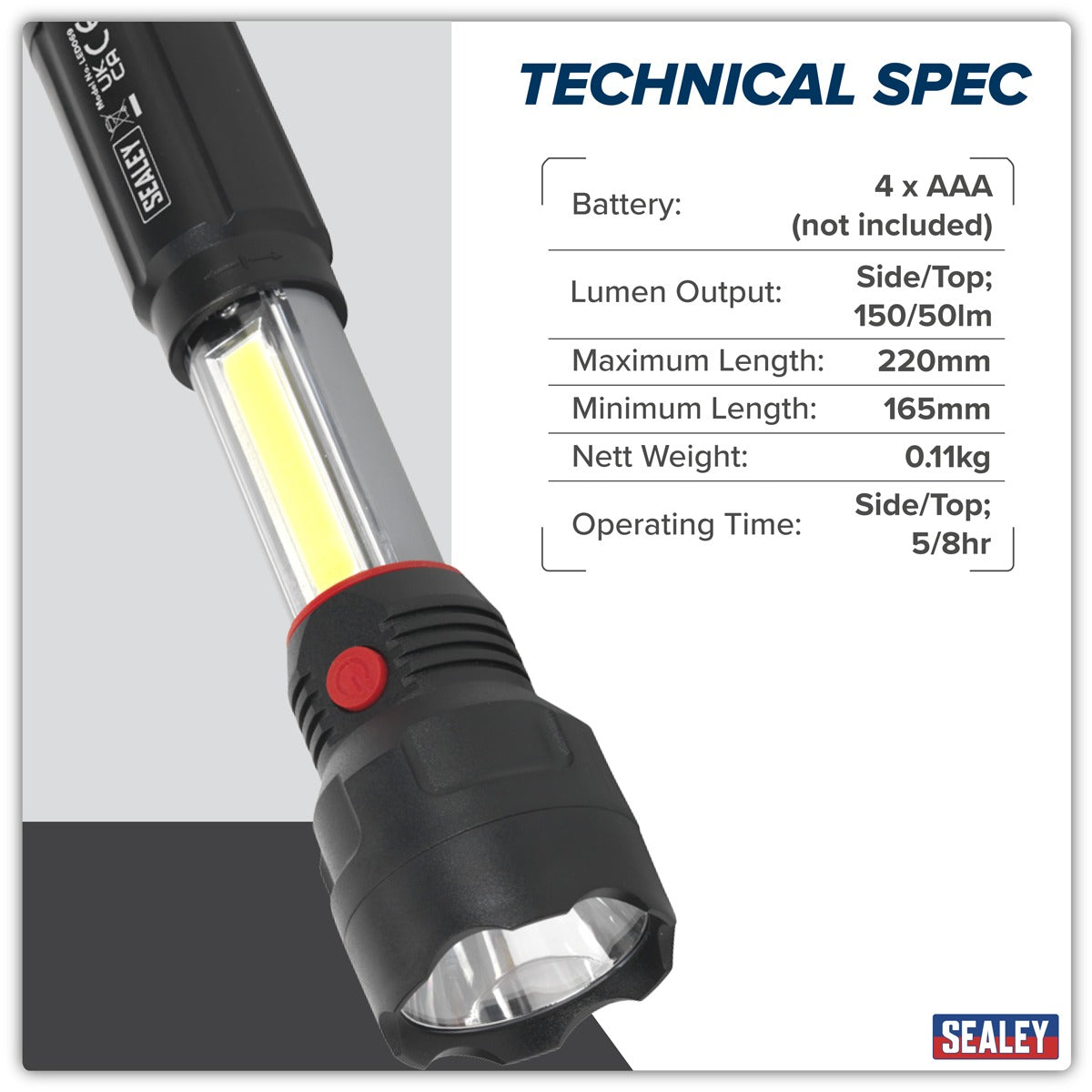 Sealey Torch/Inspection Light 3W COB & 3W LED LED069