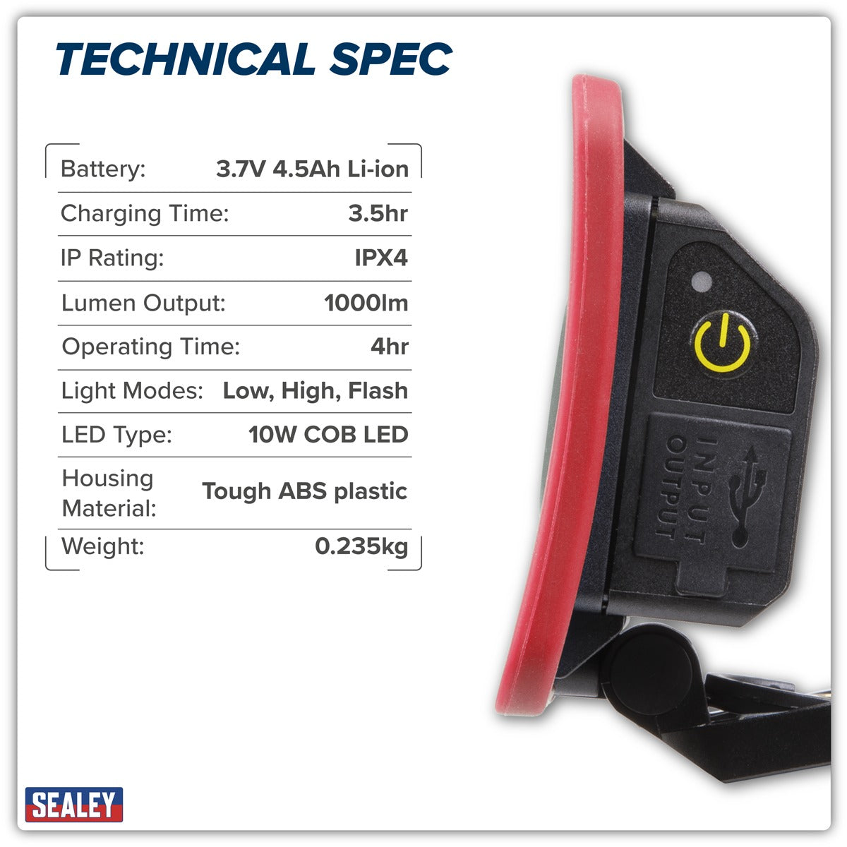 Sealey Rechargeable Pocket Floodlight with Power Bank 10W COB LED LED1000PB