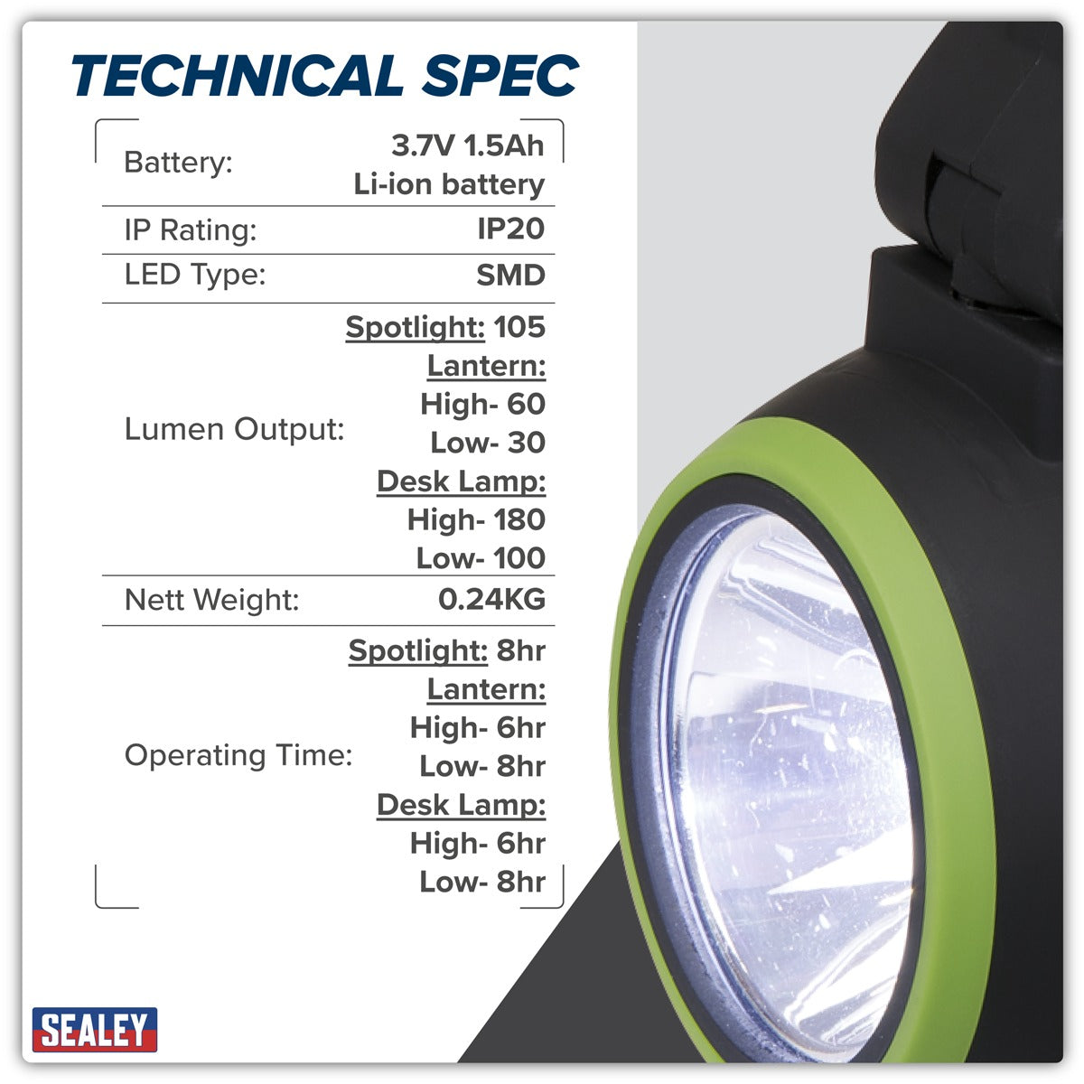 Sealey Rechargeable 3-in-1 Spotlight 3W SMD LED LED140