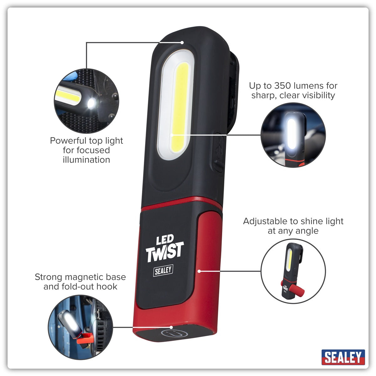 Sealey LED Twist Rechargeable Inspection Light 3W COB & 3W SMD LED LED317