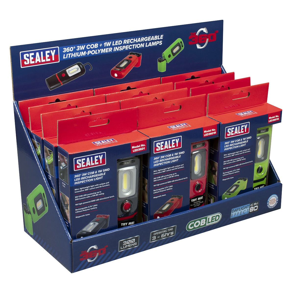 Sealey LED3601 Series Inspection Light Combination - Display Pack of 12 LED3601COMBO