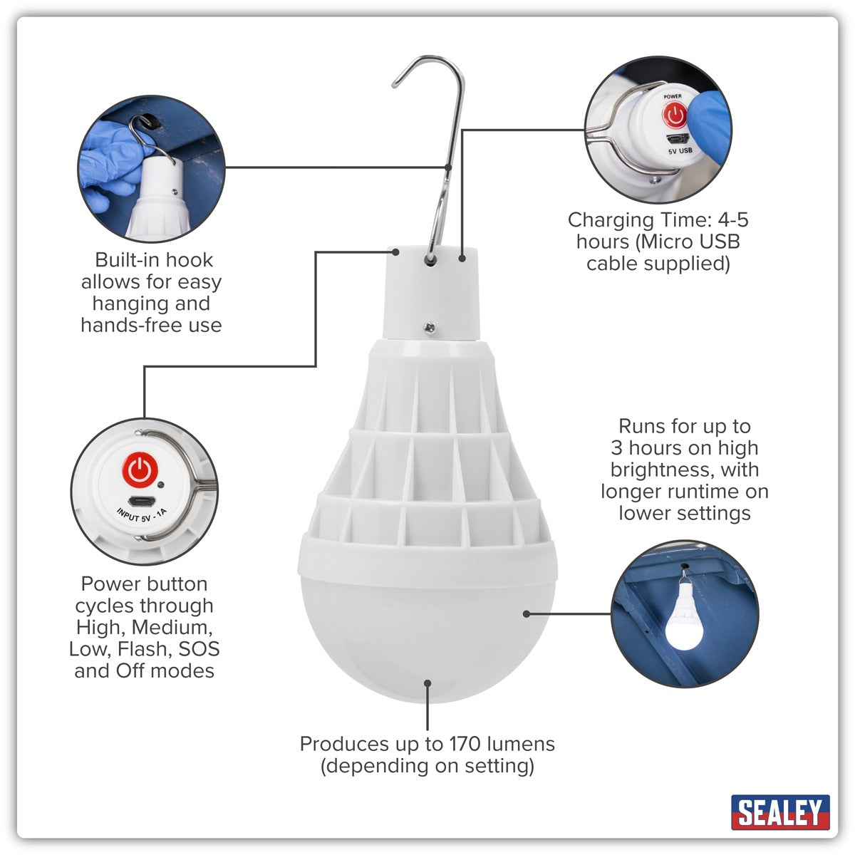 Sealey Rechargeable Bulb 3W SMD LED LED3WB