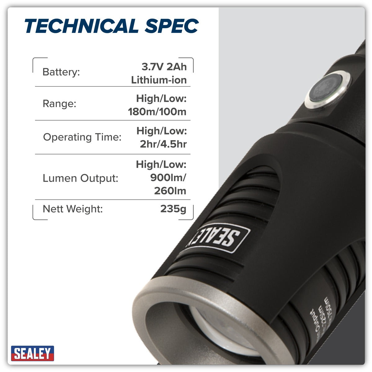 Sealey Rechargeable Aluminium Torch with Adjustable Focus 5W SMD LED LED4491