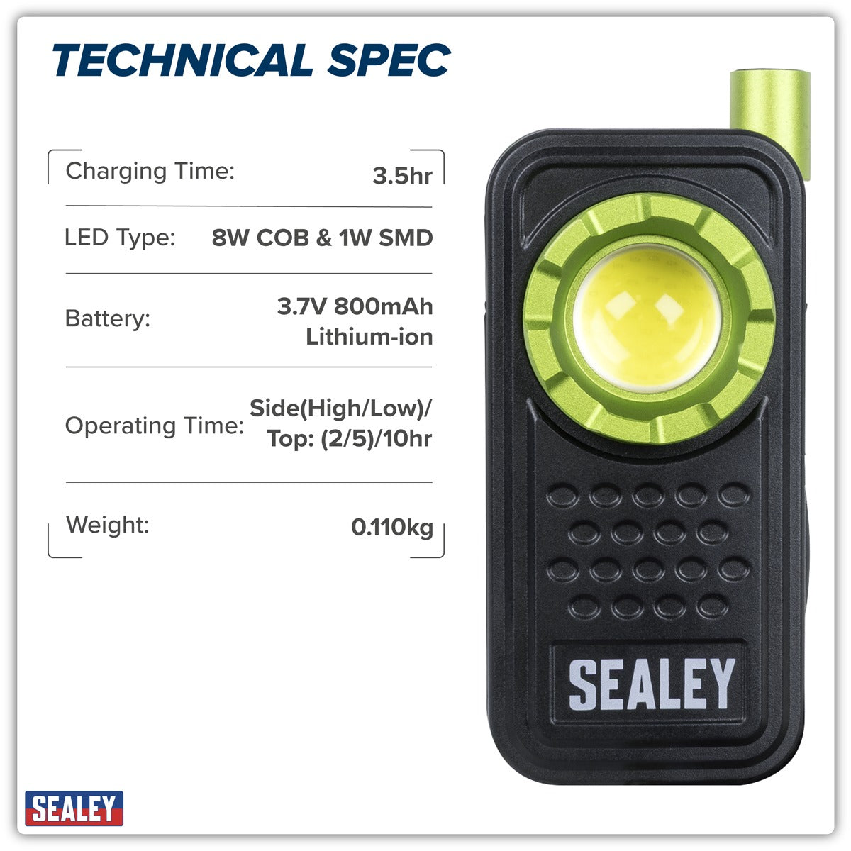 Sealey Pocket Light with Flexi Inspection Light 8W COB LED & 1W SMD LED LED600FX