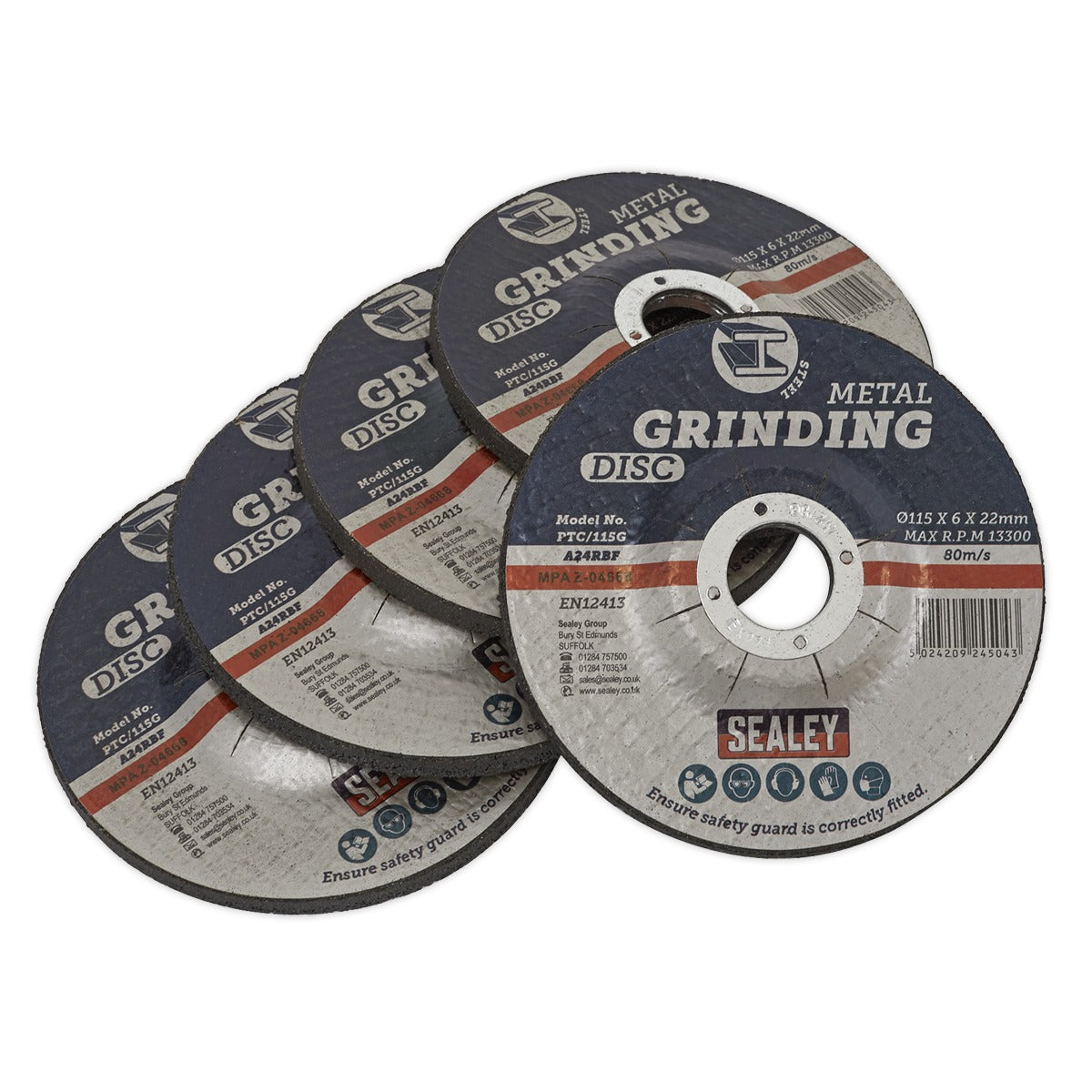 Sealey 115 x 6mm Grinding Disc 22mm Bore - Pack of 5 PTC/115G5
