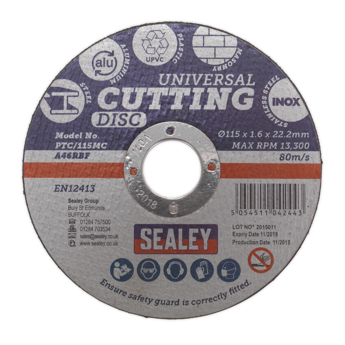 Sealey 115 x 1.6mm Universal Cutting Disc 22mm Bore PTC/115MC