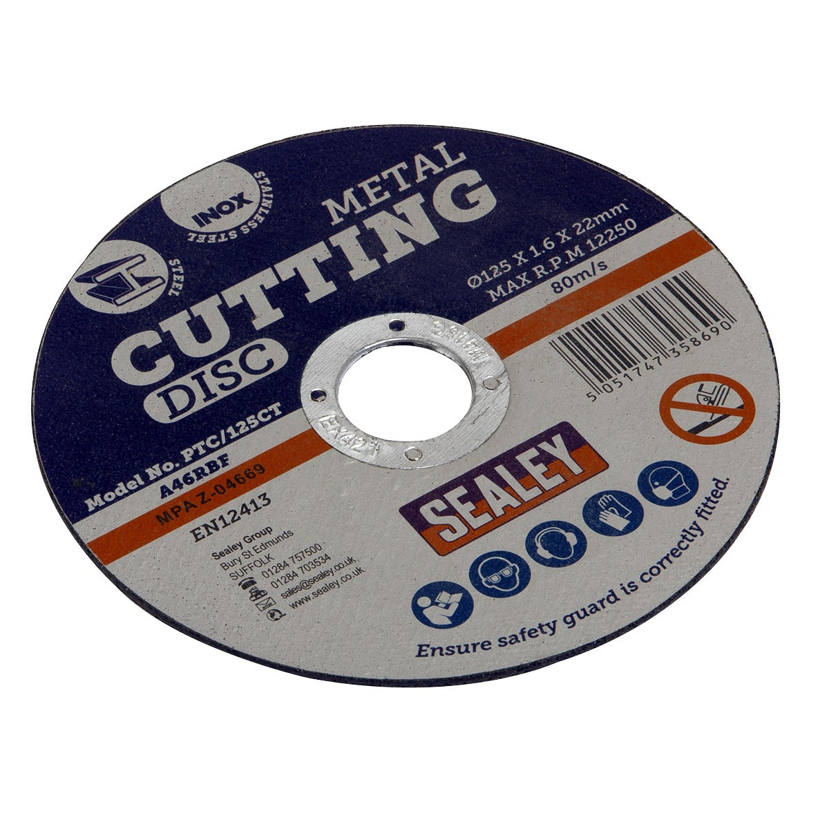 Sealey 125 x 1.6mm Cutting Disc 22mm Bore PTC/125CT