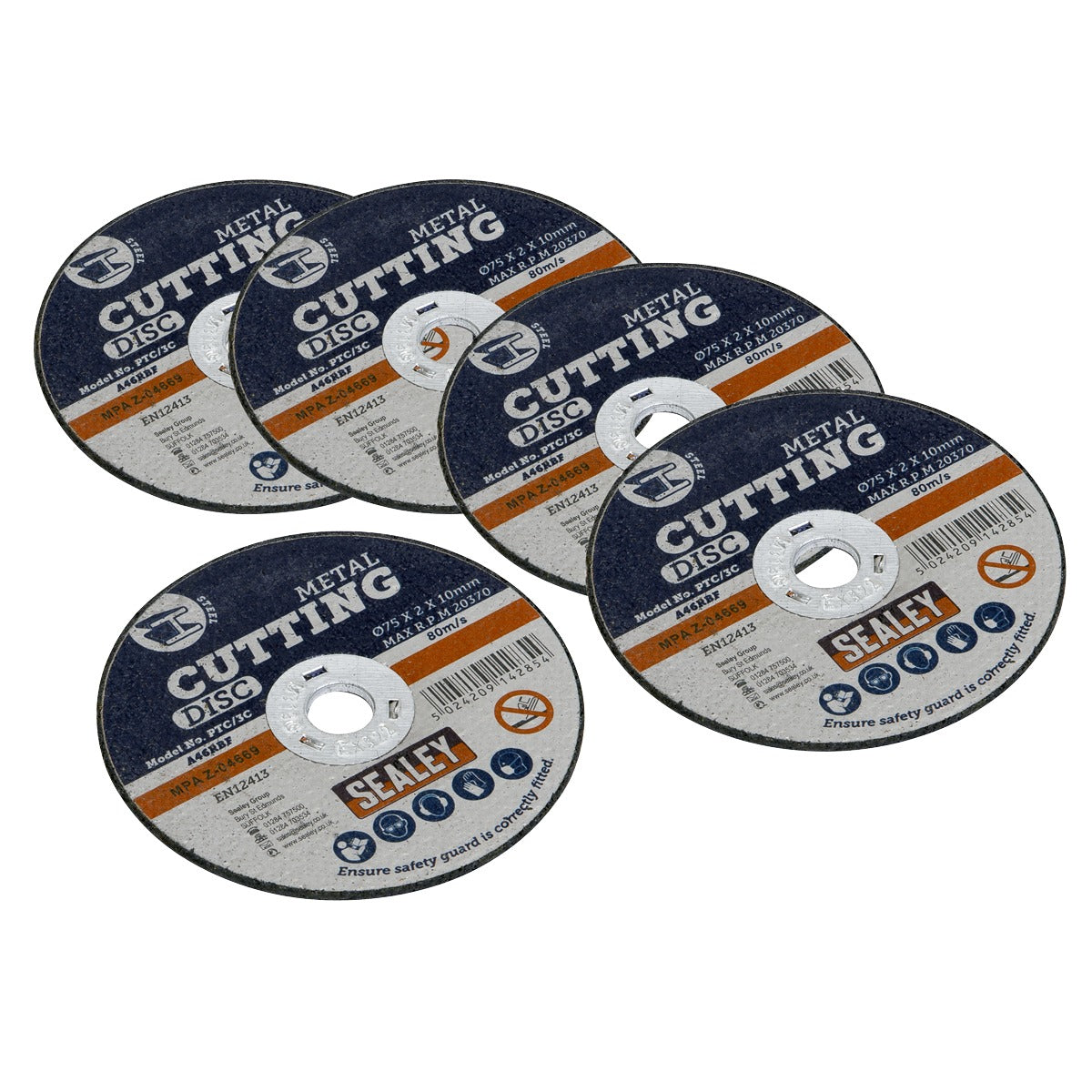 Sealey 75 x 2mm Cutting Disc 10mm Bore - Pack of 5 PTC/3C5