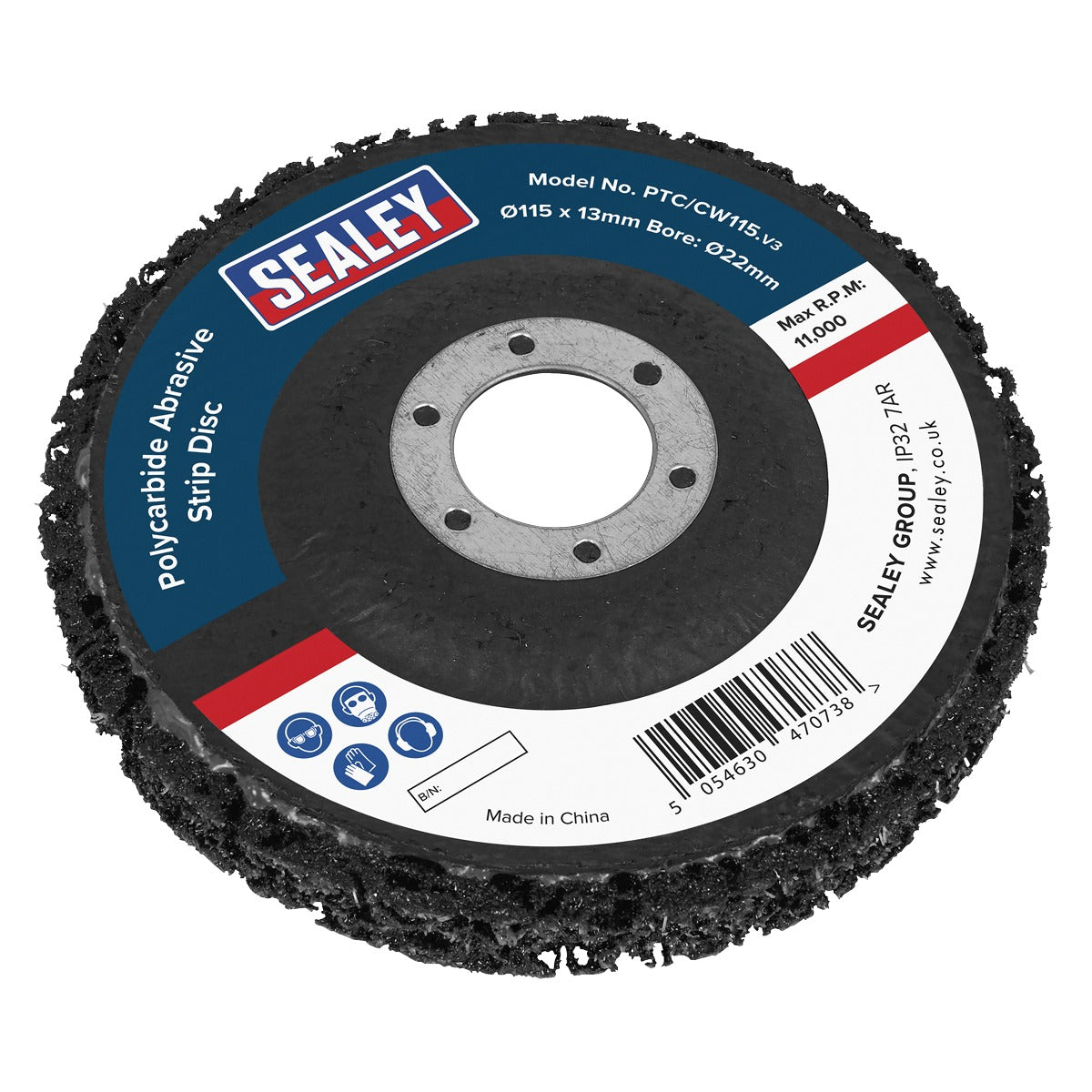 Sealey 115 x 13mm Polycarbide Abrasive Strip Disc 22mm Bore - Black PTC/CW115