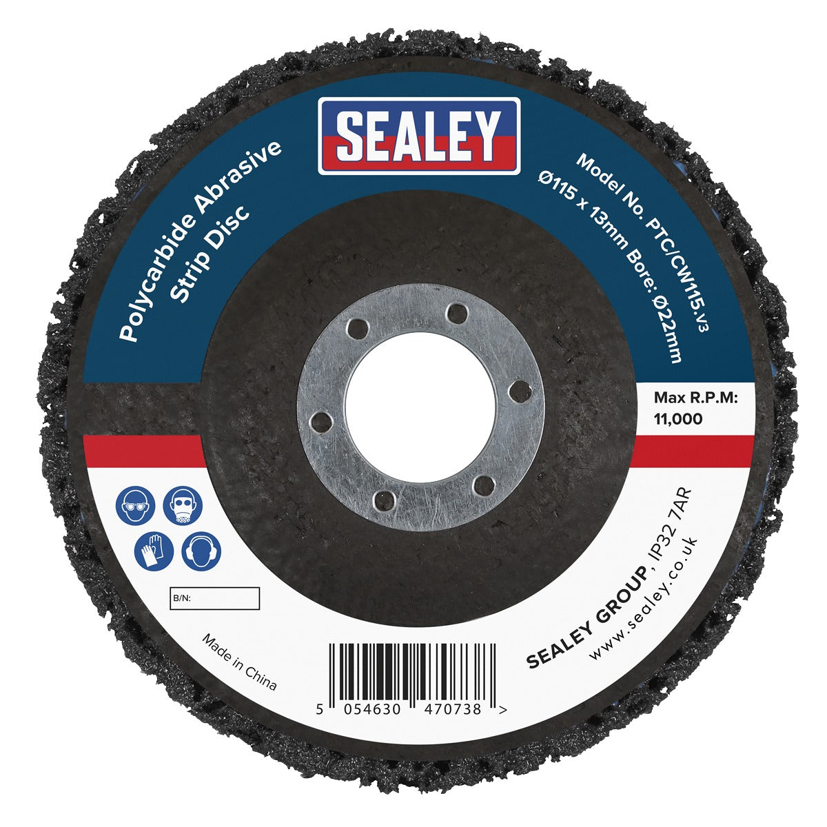 Sealey 115 x 13mm Polycarbide Abrasive Strip Disc 22mm Bore - Black PTC/CW115