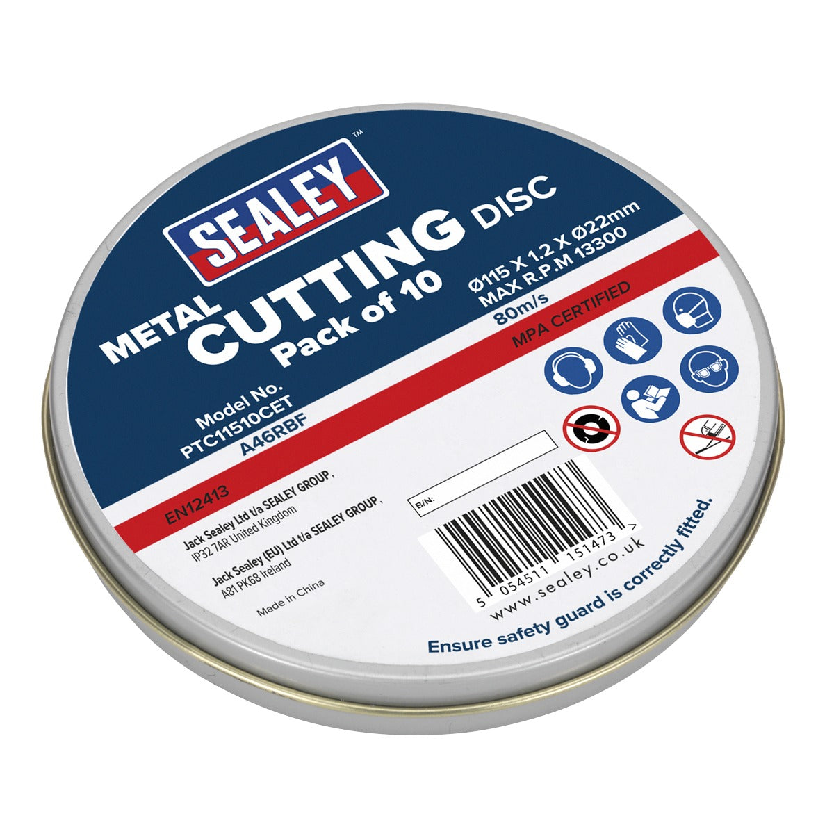 Sealey 115 x 1.2mm Cutting Disc 22mm Bore - Pack of 10 PTC11510CET