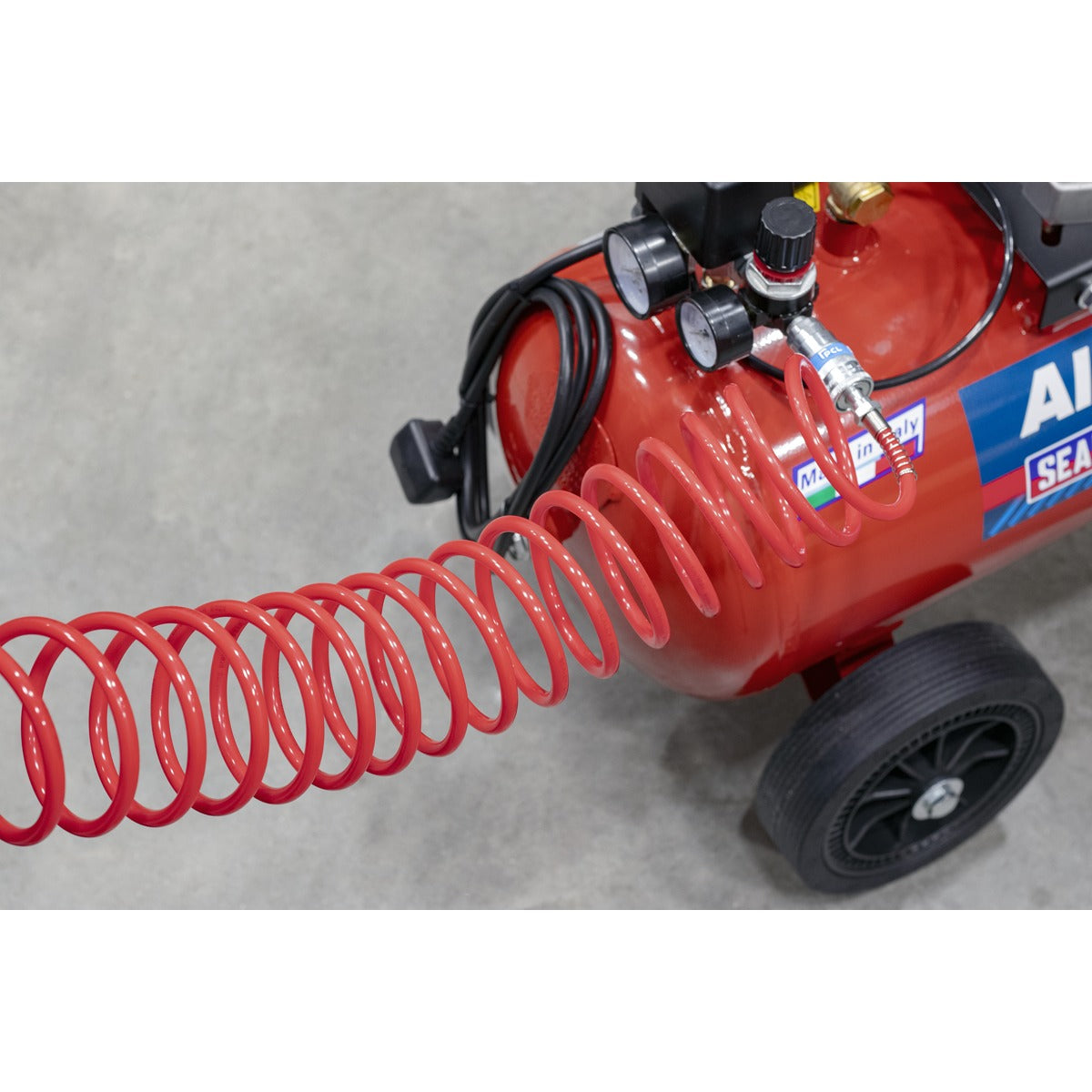 Sealey PE Coiled Air Hose with Couplings 5m x 5mm SA305