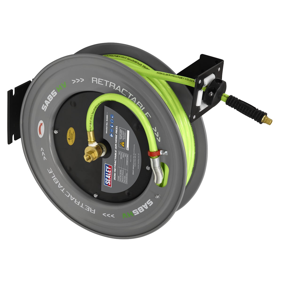 Sealey 20m Retractable High-Visibility PVC Air Hose with Steel Reel 10mm ID SA85HV