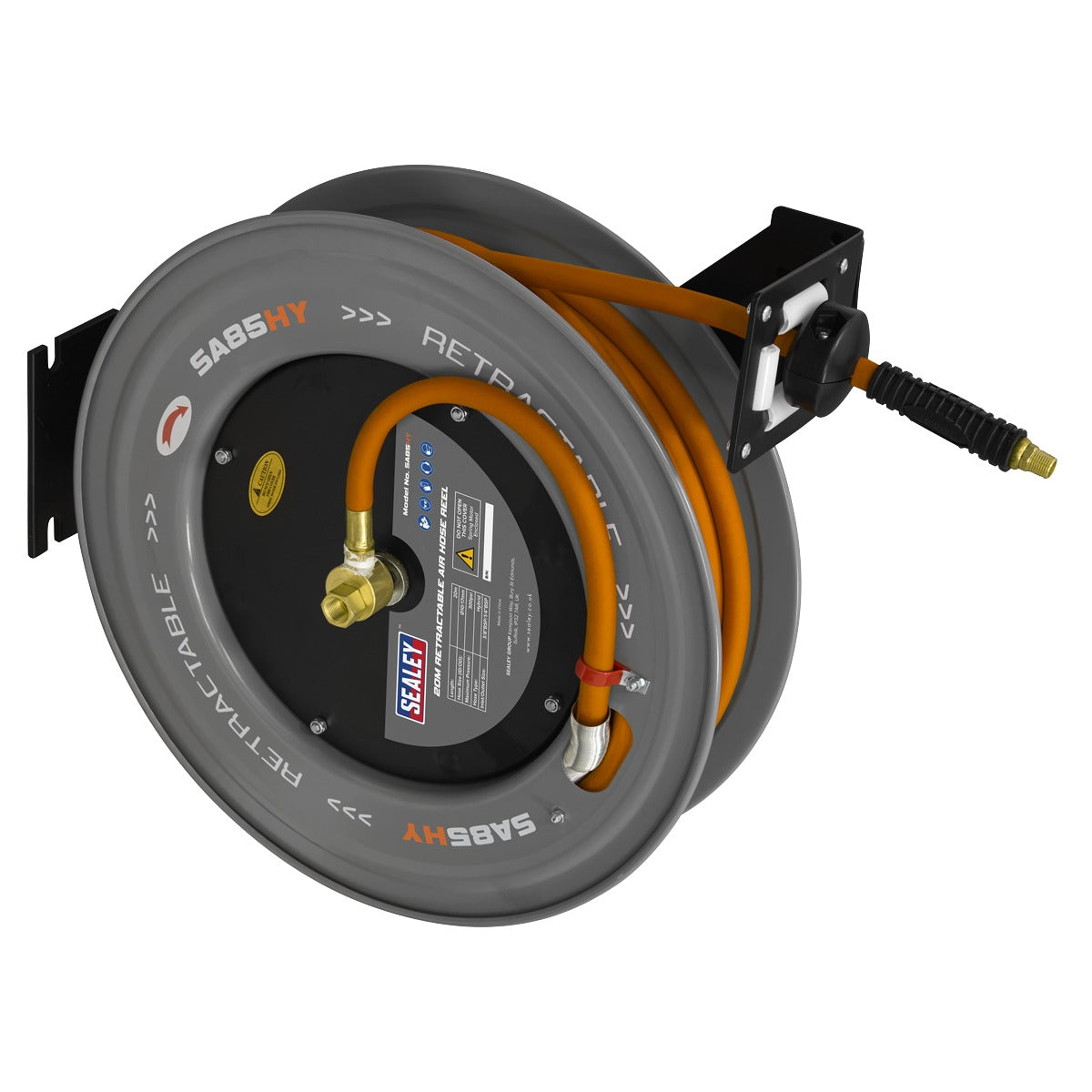 Sealey 20m Retractable High-Visibility Hybrid Air Hose with Steel Reel 10mm ID SA85HY