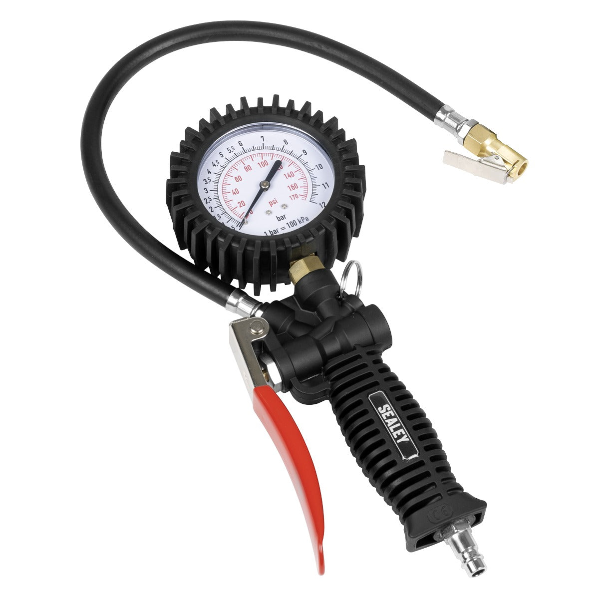 Sealey Tyre Inflator with Pressure Gauge and Clip-On Connector SA9302