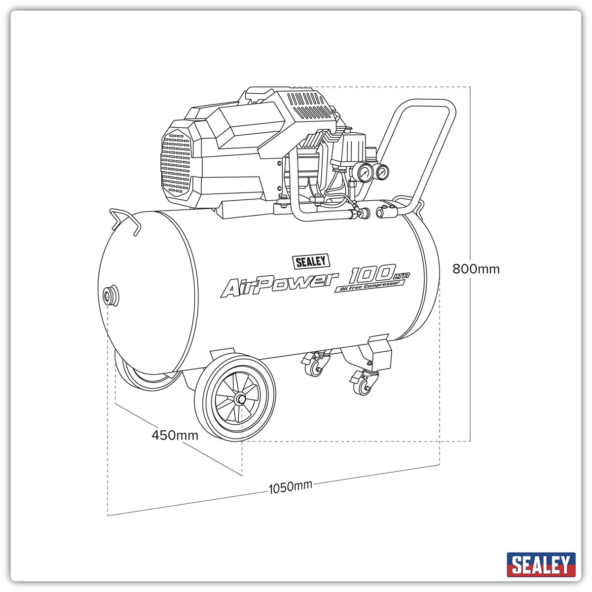 Sealey Air Compressor 100L V-Twin Oil Free Direct Drive 3hp SAC10002