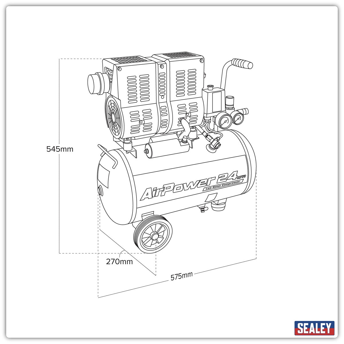 Sealey 24L Low Noise Oil Free Direct Drive Air Compressor 1hp SAC2400S