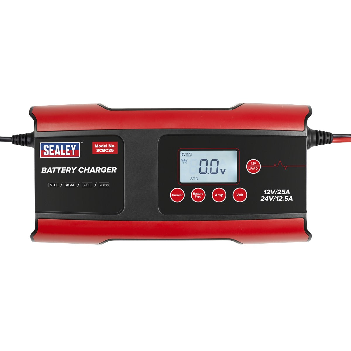 Sealey 12/24V Compact Smart Battery Charger and Maintainer 25A SCBC25
