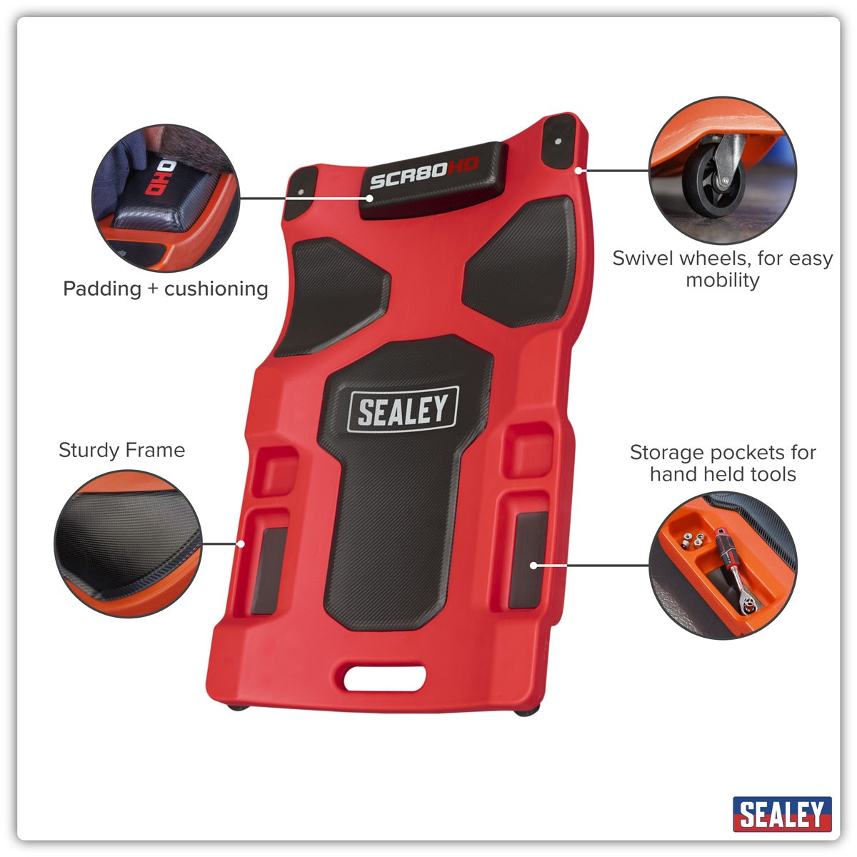 Sealey Composite Padded Creeper with 6 Wheels SCR80HD