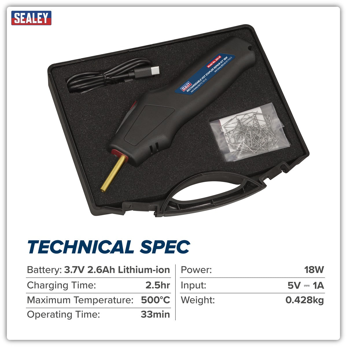 Sealey Rechargeable Hot Stapler Repair Kit 18W SDL16