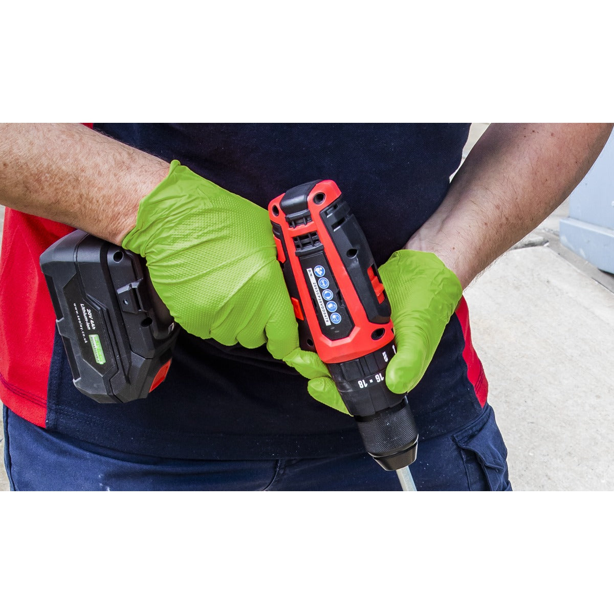 Sealey Diamond Grip Extra-Thick Nitrile Powder-Free Gloves, Hi-Vis Green, Large - Pack of 50 SSP54L