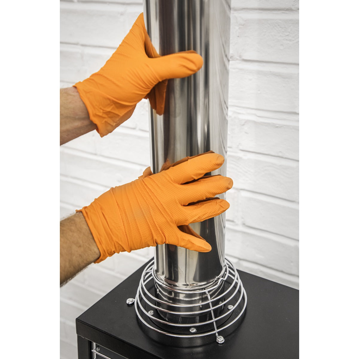 Sealey Diamond Grip Extra-Thick Nitrile Powder-Free Gloves, Orange, Large - Pack of 50 SSP56L