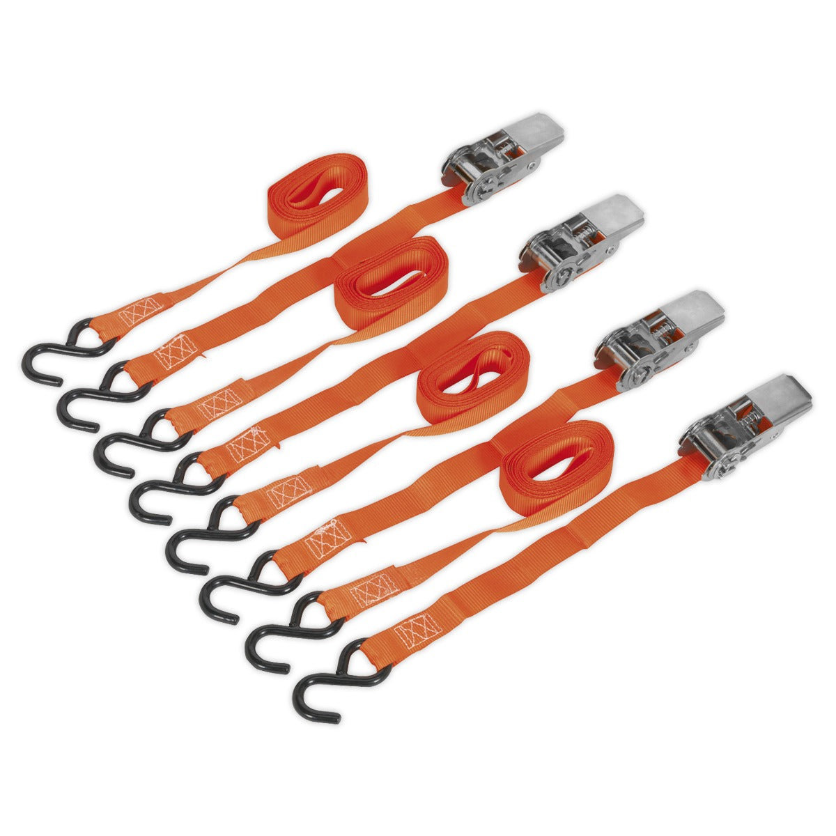 Sealey Ratchet Straps Polyester Webbing with S-Hooks 25mm x 4m 500kg Breaking Strength - 2 Pairs TD0540S4