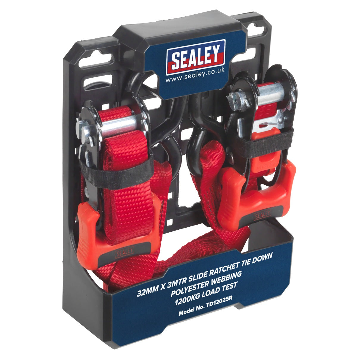 Sealey Slide Ratchet Strap Polyester Webbing with S-Hooks 32mm x 3m 1200kg Breaking Strength TD1202SR