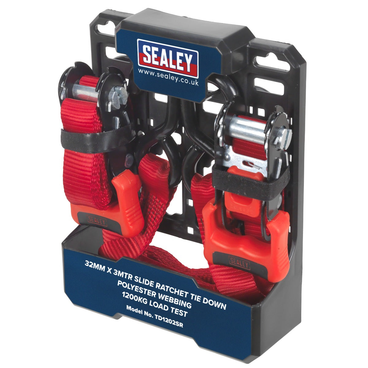 Sealey Slide Ratchet Strap Polyester Webbing with S-Hooks 32mm x 3m 1200kg Breaking Strength TD1202SR