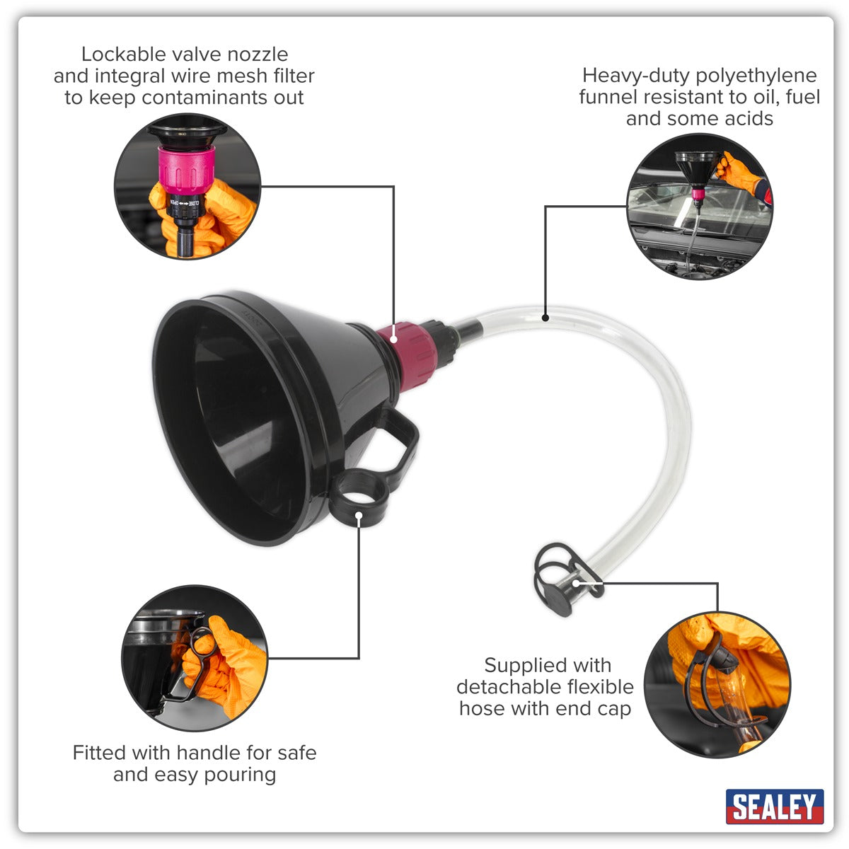 Sealey Valved Flexible Spout Funnel with Filter 160mm VFF1