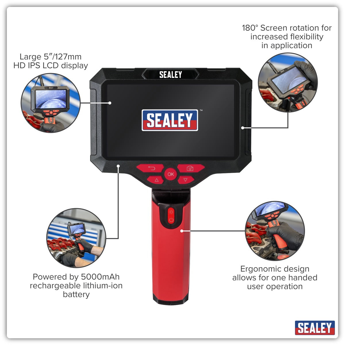 Sealey Video Borescope 3.9mm Camera & 5" Screen VS8117
