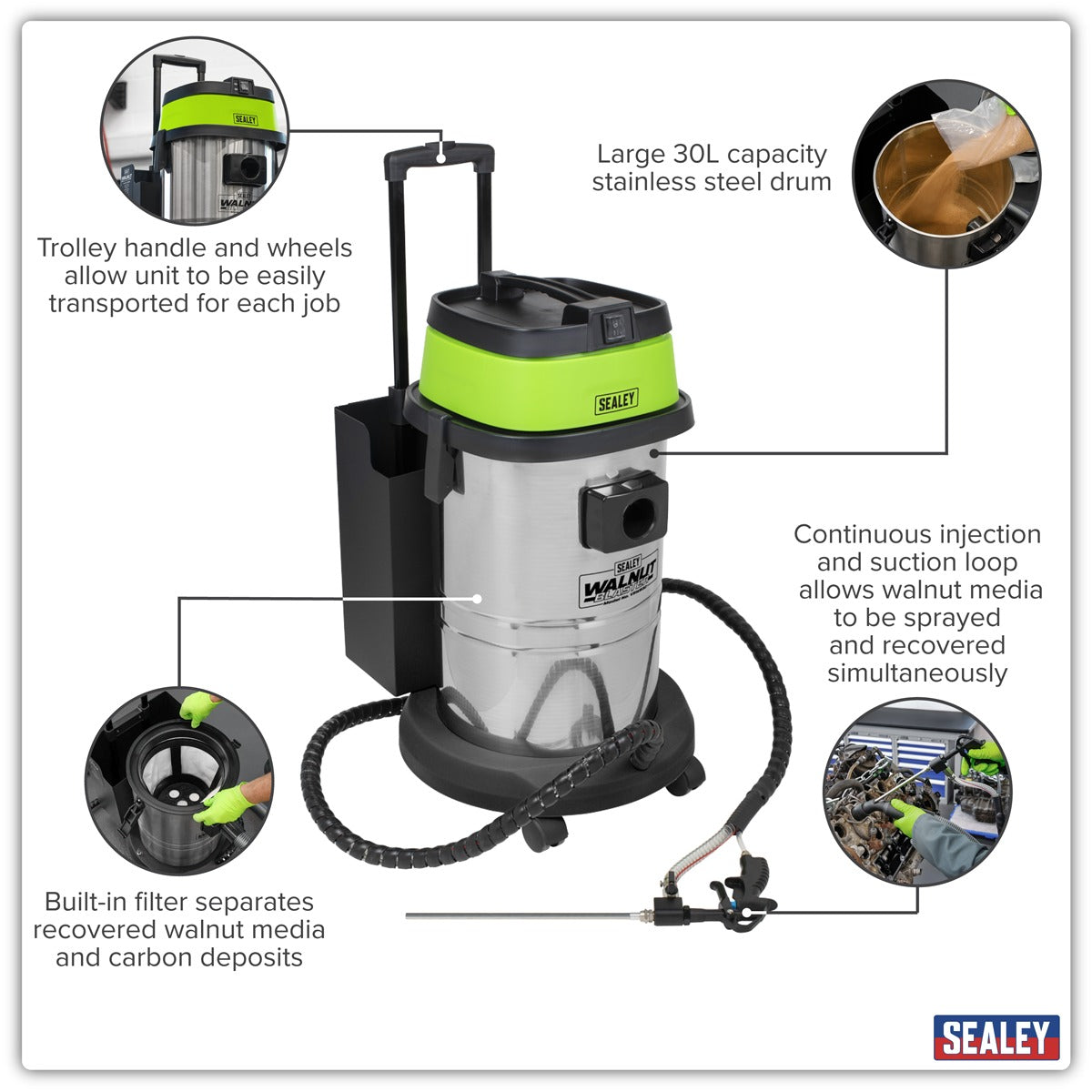 Sealey Walnut Blaster 30L Capacity VSWB30